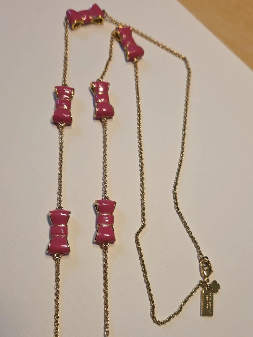 Kate Spade Set Pink Enamel Bow Necklace & Bangle Set